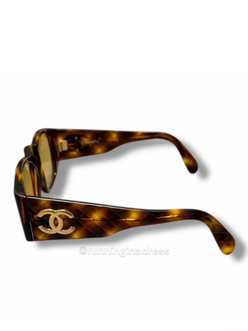 Vintage Chanel 01450 Quilted Sunglasses Tortoise Amber Lens SS 1991 Runway